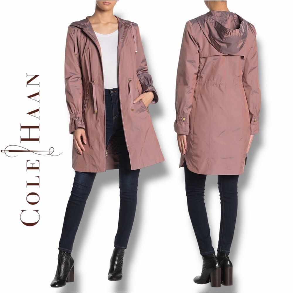 Cole Haan Women's Signature Hooded Jacket/Raincoat in the Size Large/Canyon Rose